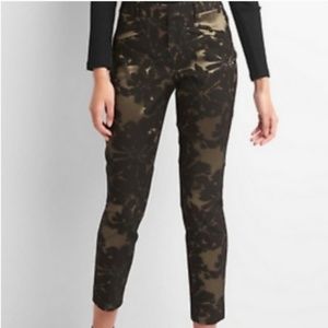 NWT 16 Gold & Black Floral Skinny Ankle Pants